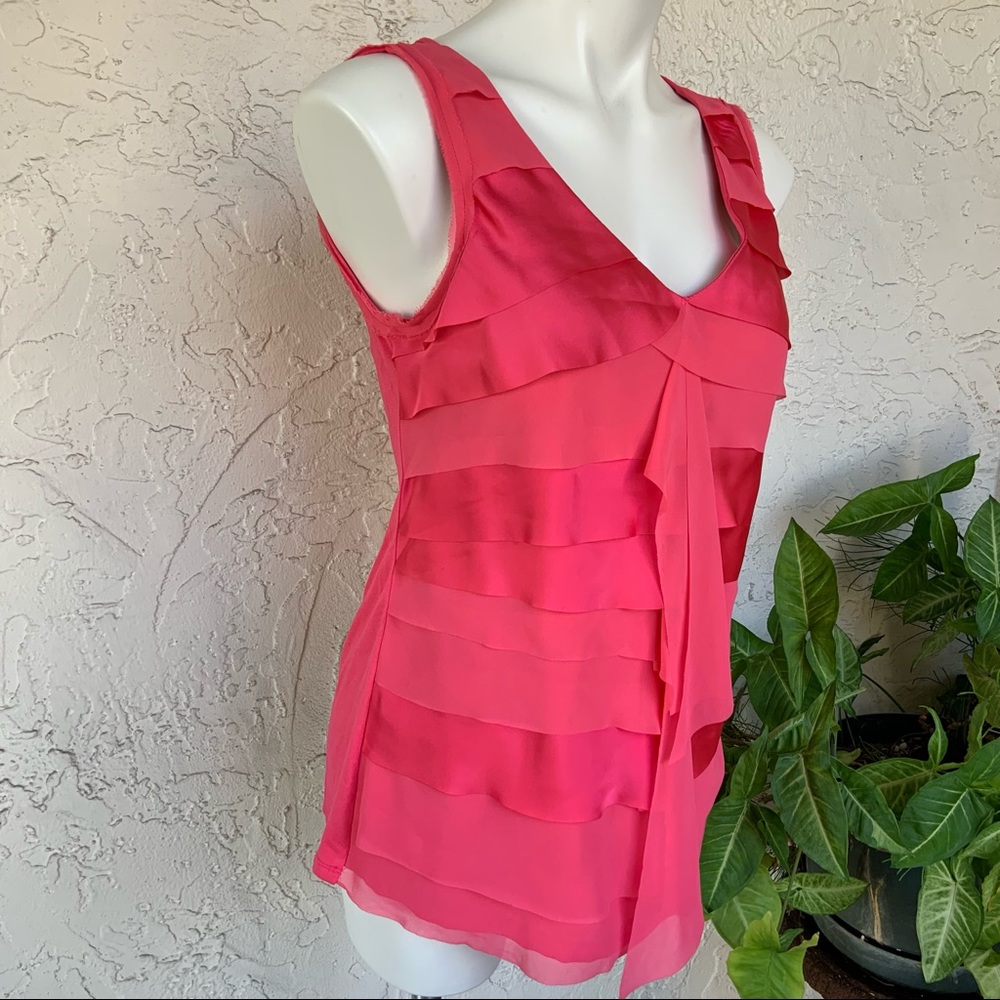Hot Pink Satiny V-Neck Sleeveless Upscale Top w/Comfy T-shirt Stretchy Back